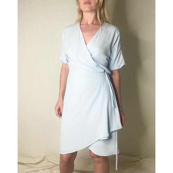 BABATON ARITZIA Chiffon Baby Blue Kimono Wrap Knee Length Dress US MEDIUM - Picture 1 of 14
